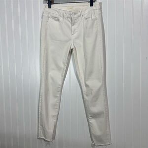 Mother Looker Ankle Fray Jeans White 29 Skinny Raw Hem Stayin Alive Quiet Luxury